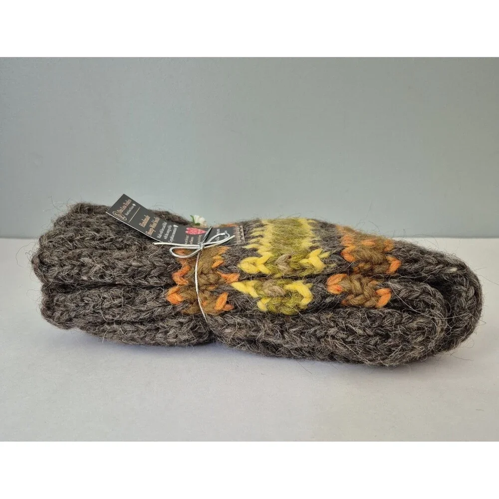 Dux Lesa Traders Brown Yellow Charcoal Handmade Sheep Wool Socks Womens 10-10.5